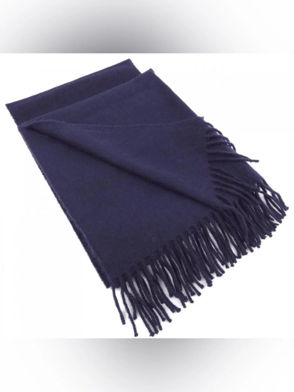Hermes Navy Blue Soft Cashmere Fringe Scarf Authentic GORGEOUS - Picture 7 of 7